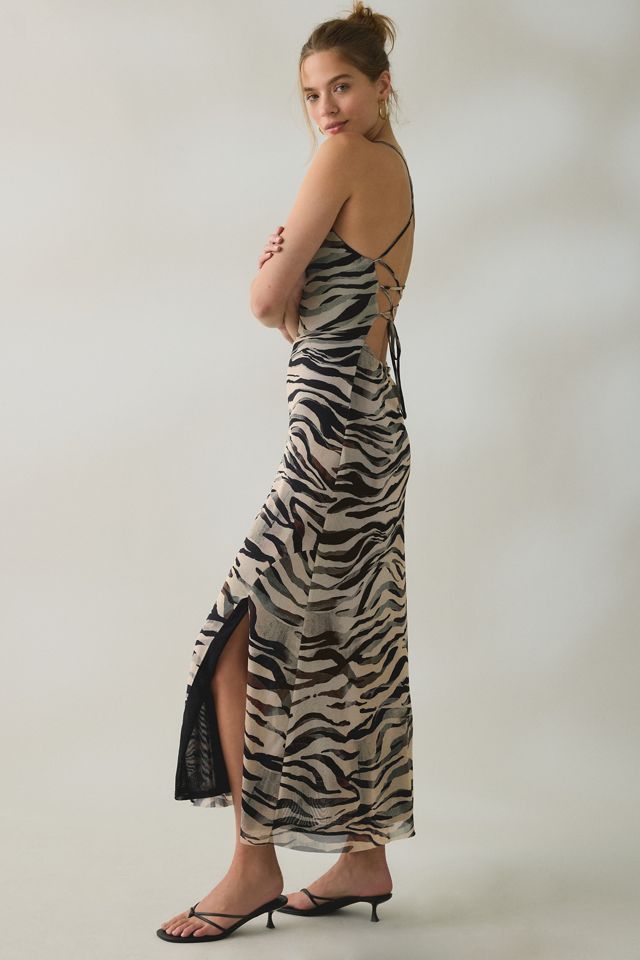 Steve Madden Adella Zebra Print Lace-Up Open Back Maxi Dress #2