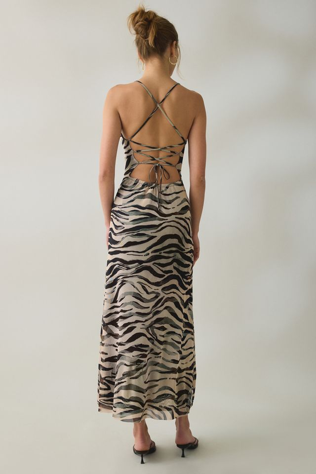 Steve Madden Adella Zebra Print Lace-Up Open Back Maxi Dress #3