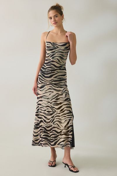 Steve Madden Adella Zebra Print Lace-Up Open Back Maxi Dress