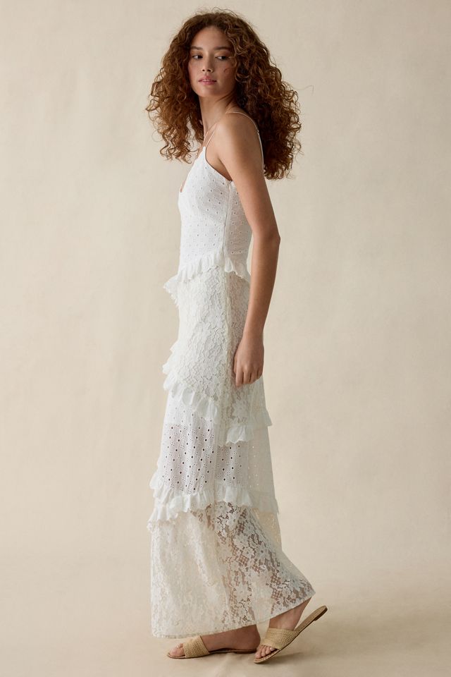 Steve Madden Giah Asymmetric Mixed Lace Tiered Maxi Dress #2