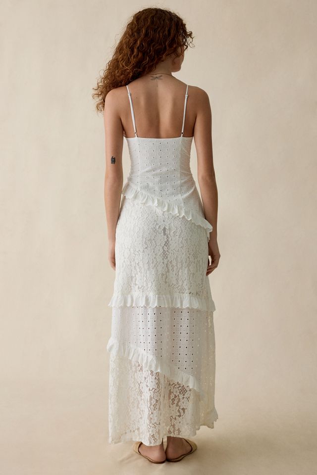 Steve Madden Giah Asymmetric Mixed Lace Tiered Maxi Dress #3