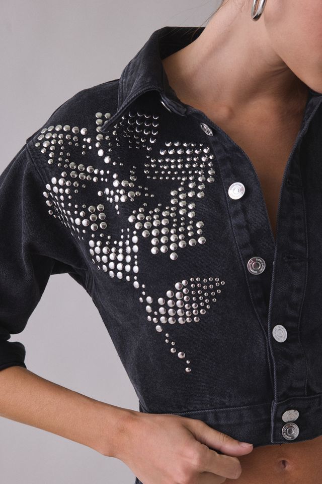 Steve Madden Dove Studded Flower Cropped Denim Jacket #1