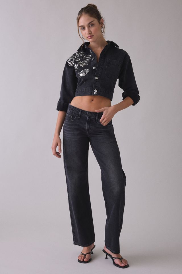 Steve Madden Dove Studded Flower Cropped Denim Jacket #3