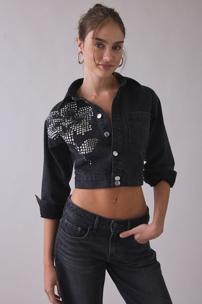 Steve Madden Dove Studded Flower Cropped Denim Jacket