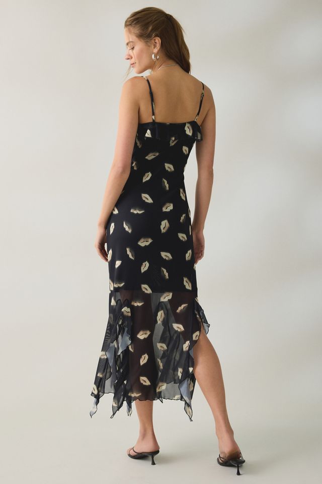 Steve Madden Mariane Midnight Kiss Cascading Ruffle Mesh Midi Dress #2