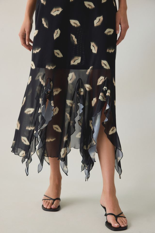 Steve Madden Mariane Midnight Kiss Cascading Ruffle Mesh Midi Dress #3