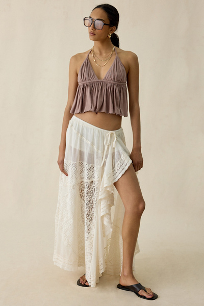 Kimchi Blue Crush On You Sheer Lace Trim Asymmetric Ruffle Maxi