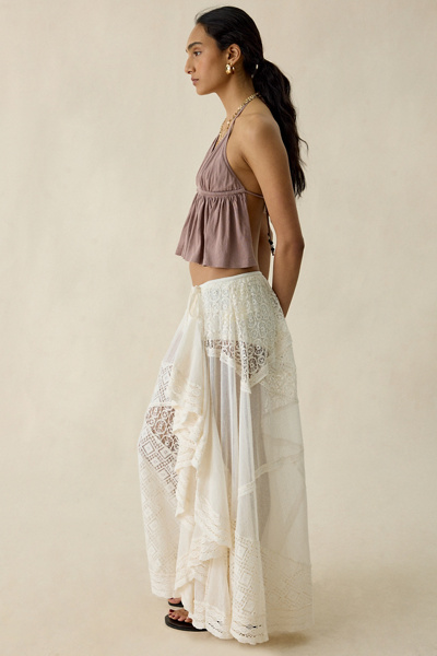 Kimchi Blue Crush On You Sheer Lace Trim Asymmetric Ruffle Maxi Skirt