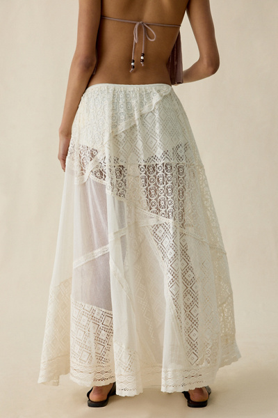 Kimchi Blue Crush On You Sheer Lace Trim Asymmetric Ruffle Maxi Skirt