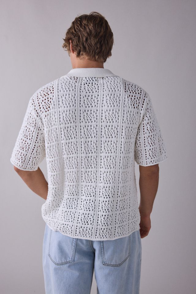 925 Originals Kurt Crochet Button-Down Polo Sweater | Urban Outfitters