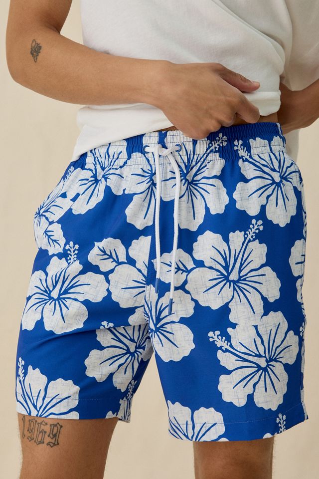 Sano Hibiscus Pattern Macro Chambray 6.5” Swim Trunks #1