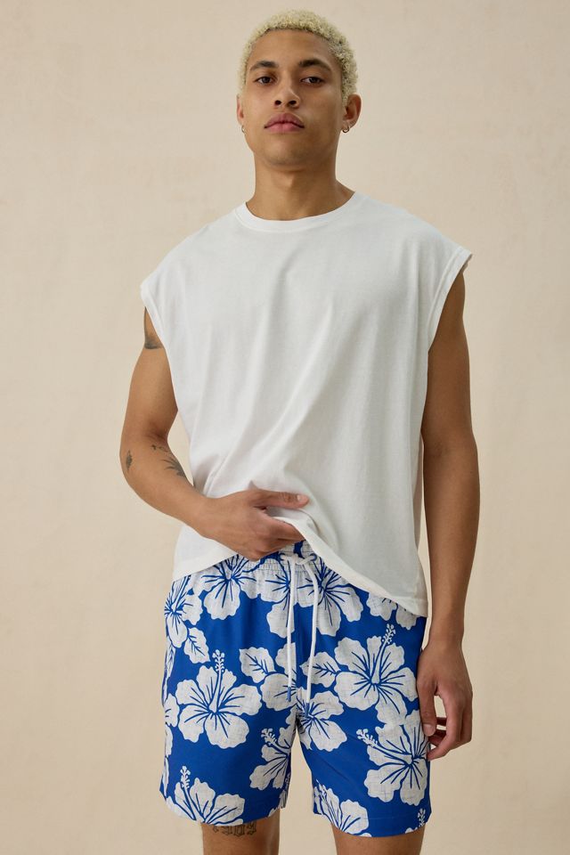 Sano Hibiscus Pattern Macro Chambray 6.5” Swim Trunks #2