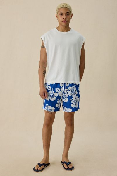 Sano Hibiscus Pattern Macro Chambray 6.5” Swim Trunks