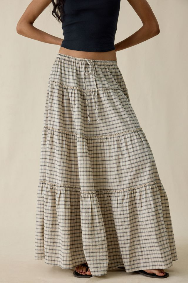 Jupe maxi étagée en coton à carreaux Sophie BDG #1