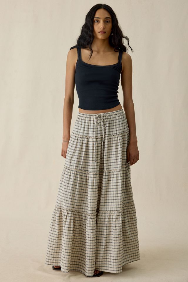 Jupe maxi étagée en coton à carreaux Sophie BDG #2