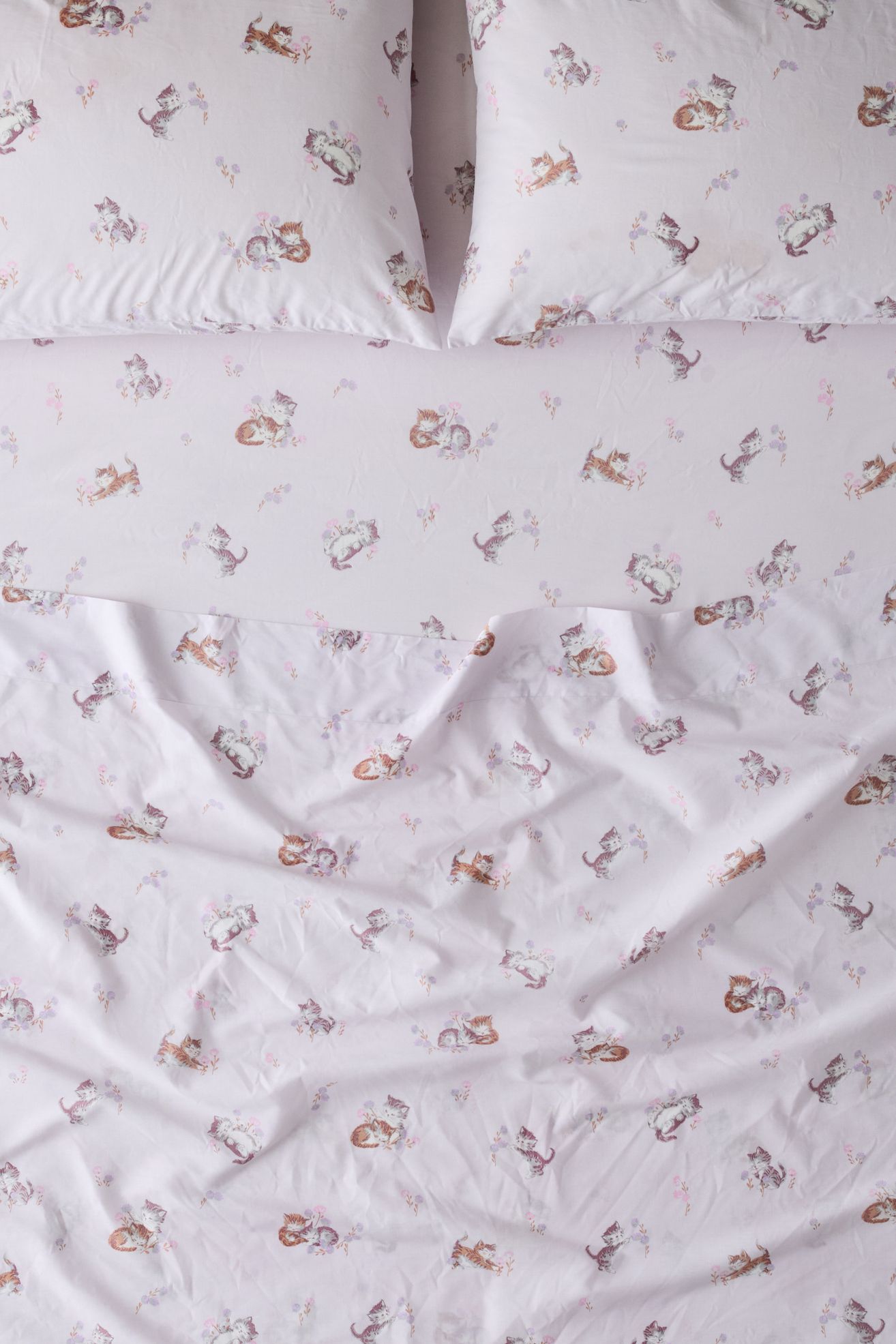 Vintage-Style Kitties Patterned Sheet Set - Lavender, QUEEN