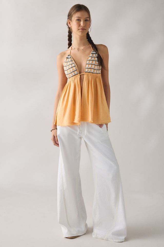 Kimchi Blue Camellia Shell Embellished Flyaway Halter Top #3