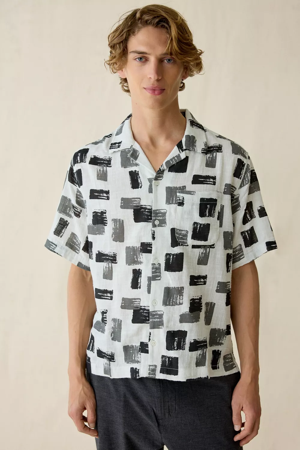 UO Summer Pattern Breezy Camp Collar Short Sleeve Shirt