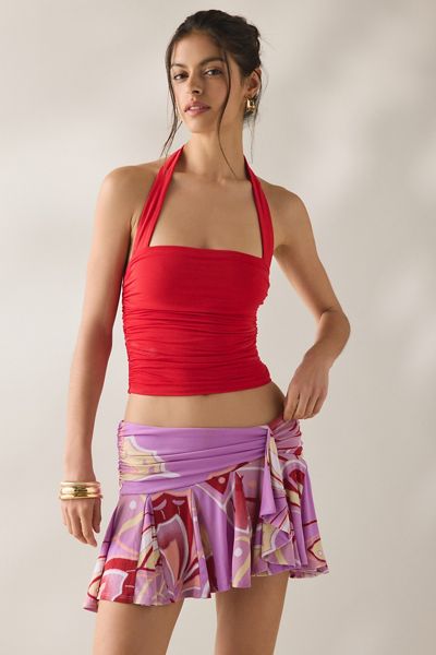 UO Surf And Sand Asymmetric Ruffle Mini Skirt
