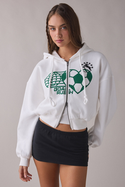 BDG Delaney Goal Rush Graphic Cropped Zip-Up Hoodie Sweatshirt