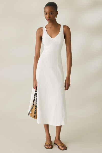 Ghospell Lula Plunging Seamed Denim Midi Dress | Urban Outfitters
