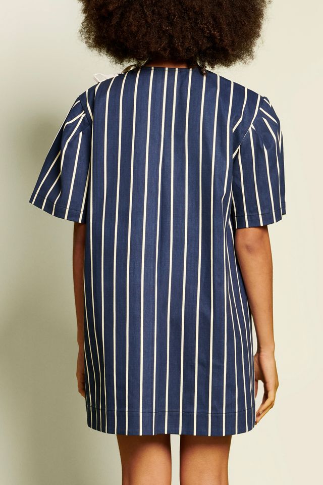 Ghospell Aya Stripe Asymmetric Tie Short Sleeve Mini Dress #1