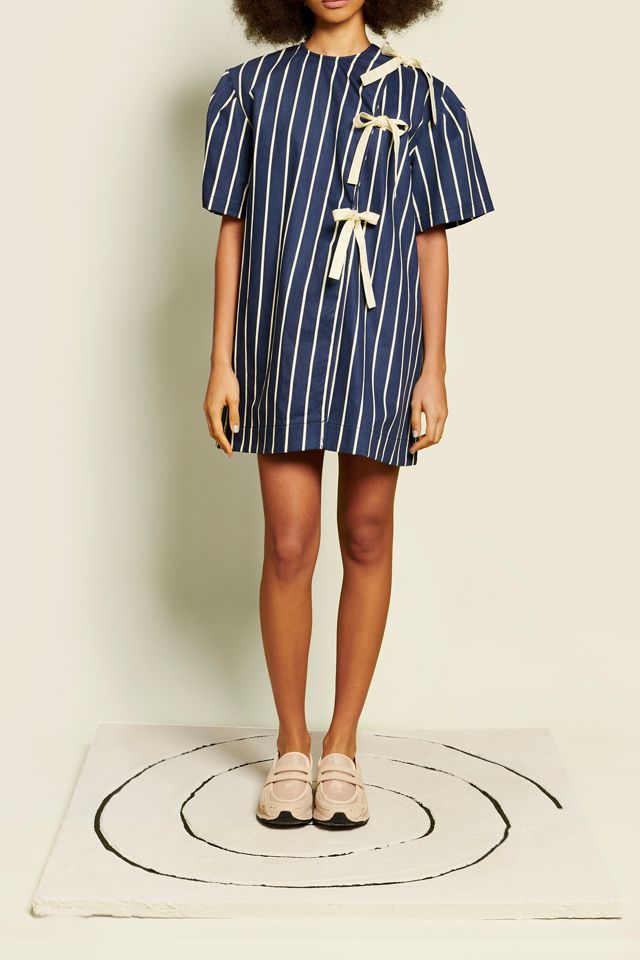Ghospell Aya Stripe Asymmetric Tie Short Sleeve Mini Dress #2