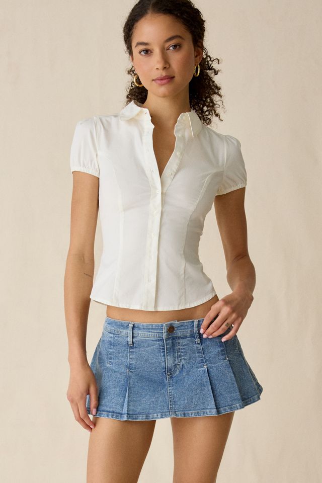 BDG Bad Influence Pleated Low-Rise Denim Mini Skort #1