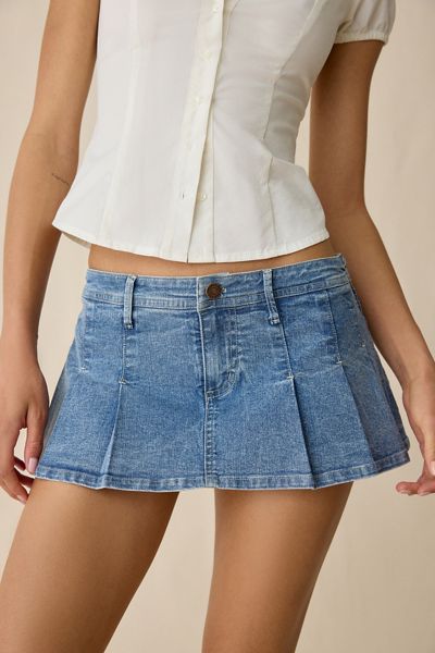BDG Bad Influence Pleated Low-Rise Denim Mini Skort