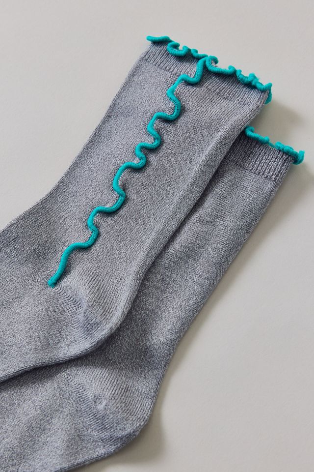 Chaussettes mi-mollet à bord laitue contrastant #1