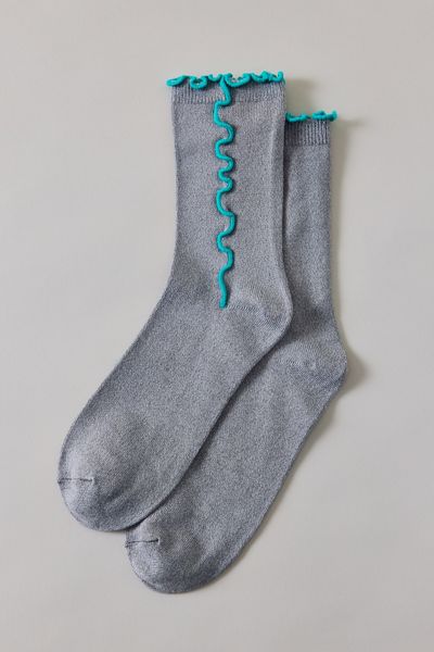 Contrast Lettuce Edge Crew Socks