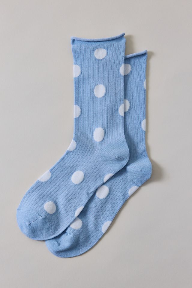 Chaussettes mi-mollet à pois avec revers roulé #1
