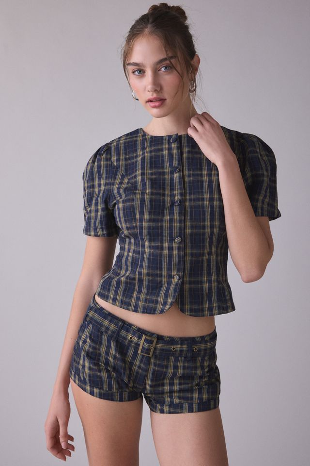Blouse à carreaux Femme Lioness à manches courtes et boutonnée à l'avant #1