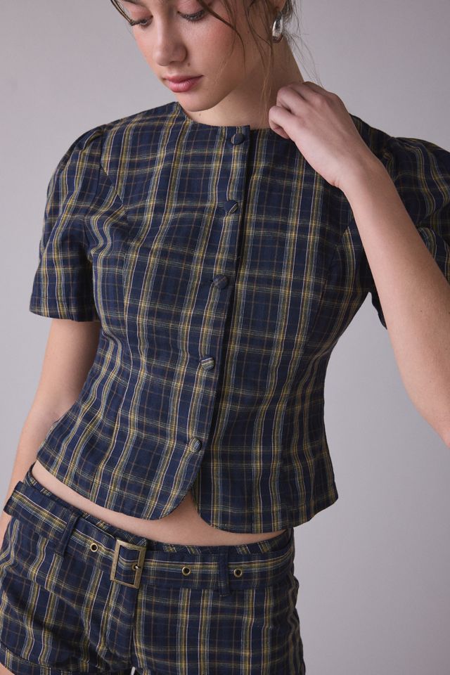 Blouse à carreaux Femme Lioness à manches courtes et boutonnée à l'avant #2