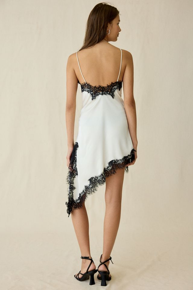 Lioness Emerging Lace Trim Asymmetric Slip Midi Dress | Urban Outfitters