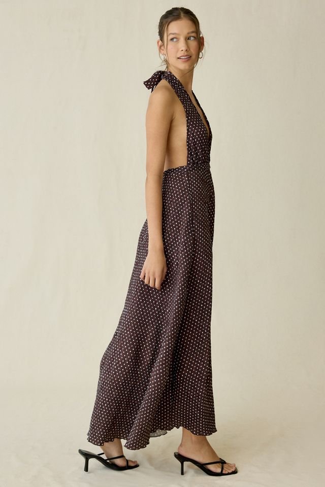 Lioness Distract Open-Back Plunging Halter Polka Dot Maxi Dress | Urban  Outfitters