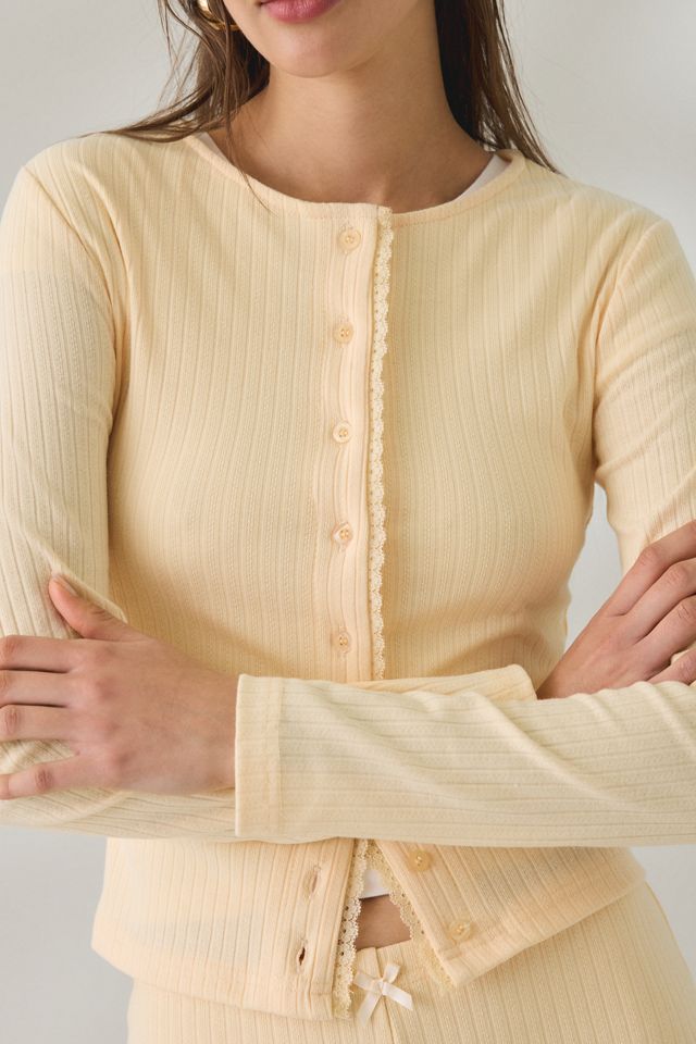 Daisy Street Lemon Drop Lace Trim Pointelle Cardigan #1