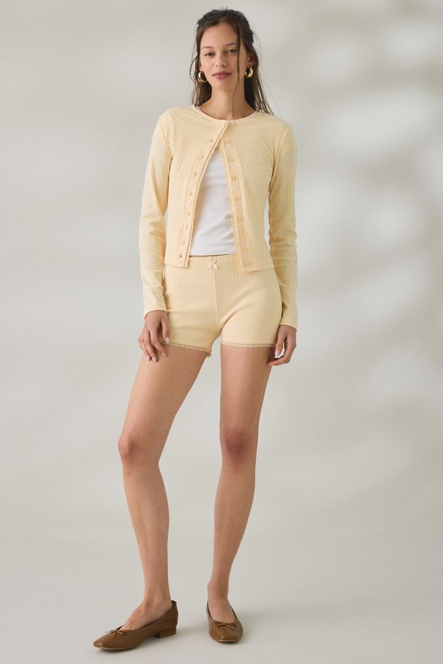 Daisy Street Lemon Drop Lace Trim Pointelle Cardigan #2