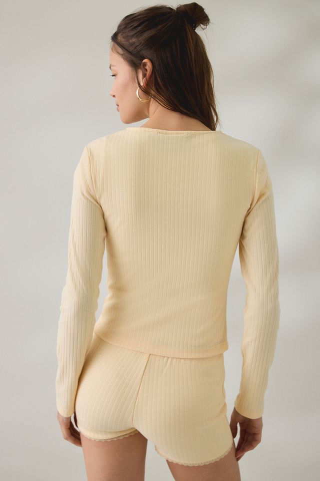 Daisy Street Lemon Drop Lace Trim Pointelle Cardigan #3