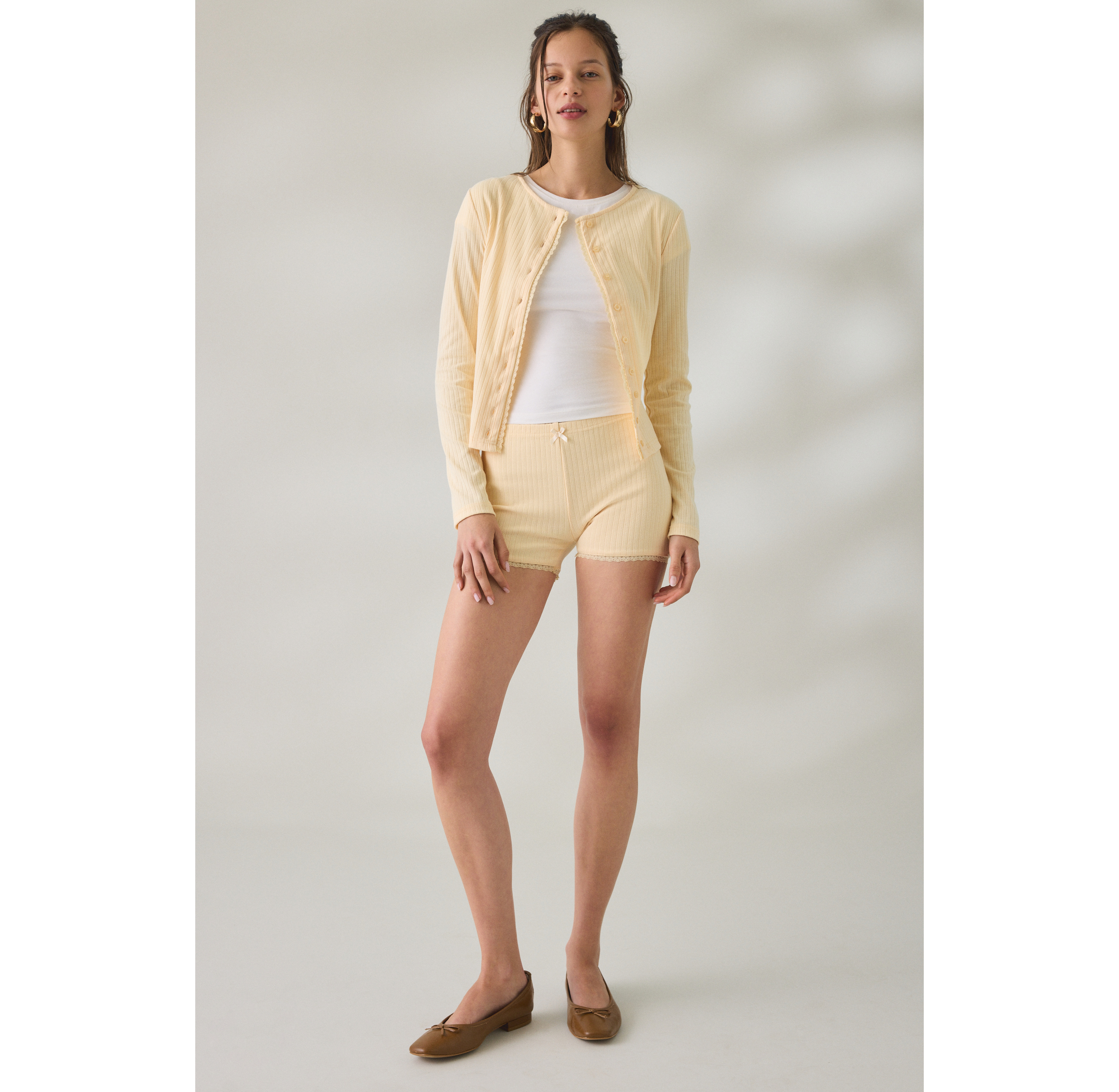 Daisy Street Lemon Drop Lace Trim Pointelle Micro Shorts