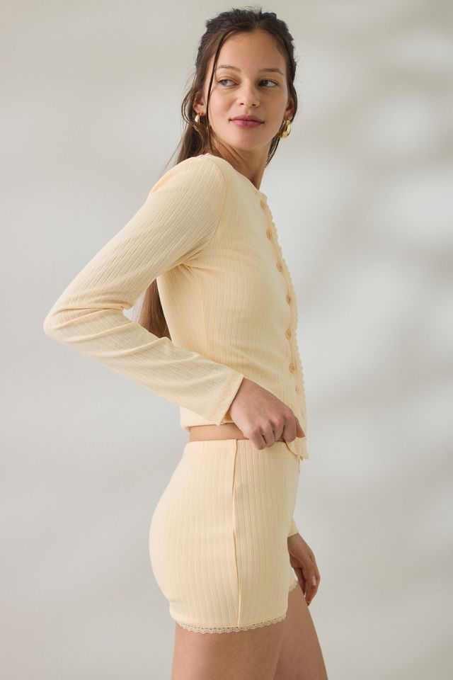 Micro Short en Pointelle avec Bordure en Dentelle Lemon Drop Daisy Street #2