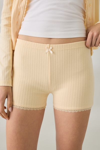 Micro Short en Pointelle avec Bordure en Dentelle Lemon Drop Daisy Street