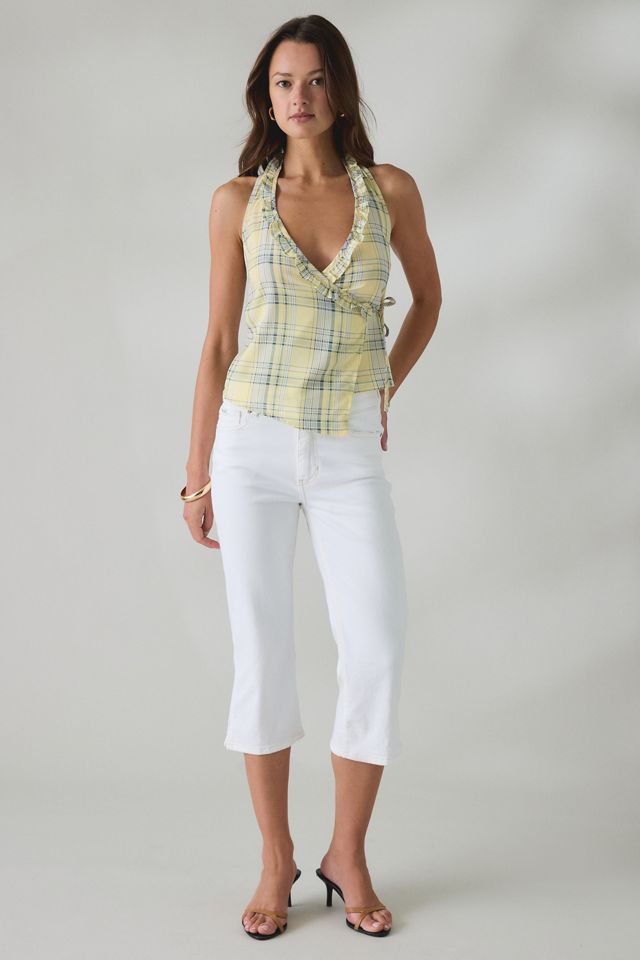 Daisy Street Daffodil Check Ruffle Wrap Halter Top #4