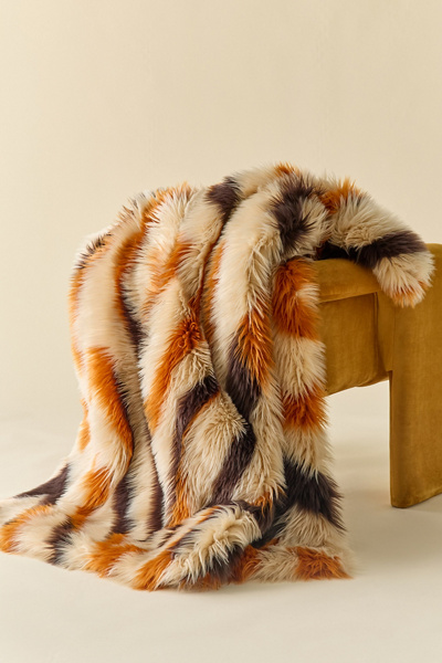Sita Faux Fur Jacquard Throw Blanket | Urban Outfitters