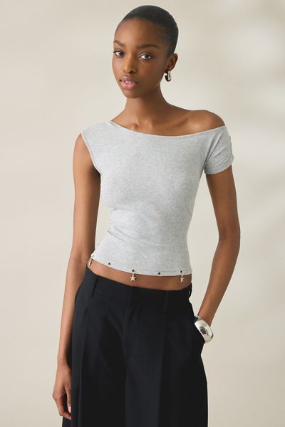 Daisy Street Mabel Charmed Grommet Detail Off-The-Shoulder Top