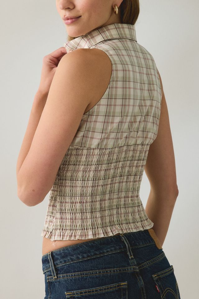 Daisy Street Bibi Smocked Sleeveless Button-Down Top #1