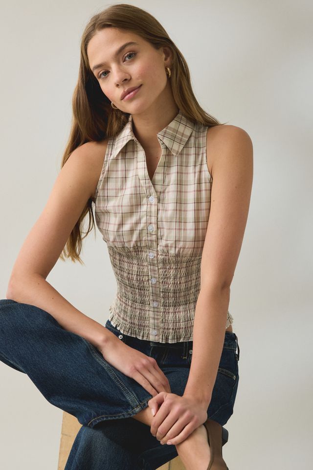 Daisy Street Bibi Smocked Sleeveless Button-Down Top #3