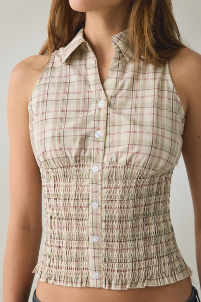 Daisy Street Bibi Smocked Sleeveless Button-Down Top