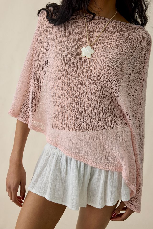 Daisy Street Dahlia Asymmetric Sheer Knit Poncho Top #2