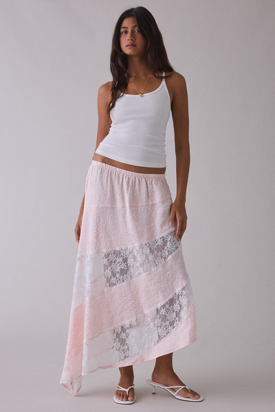 Daisy Street Solene Asymmetric Spliced Lace Maxi Skirt | Urban